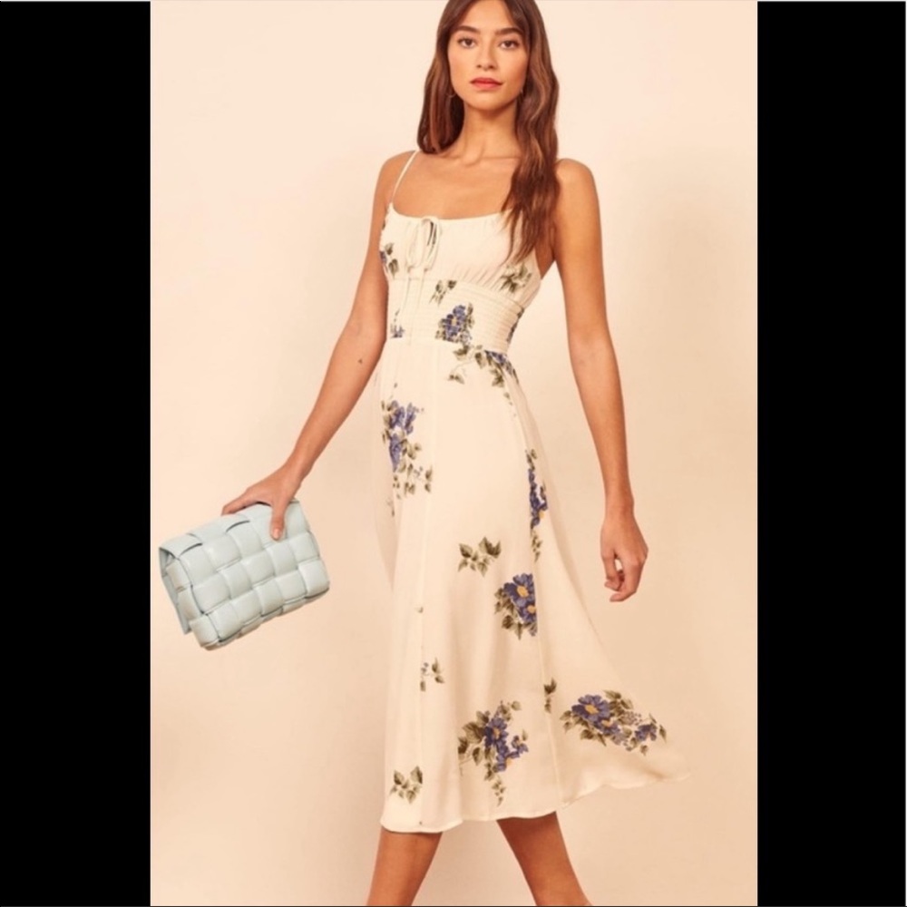 Reformation Bran MIDI Dress in Macadamia
